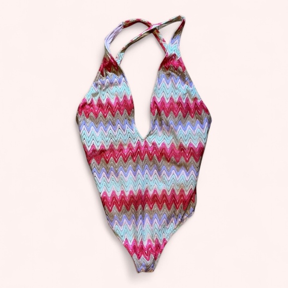 Show Me Your Mumu Colorful Cute Chevron Biarritz Zigzag Knit Bodysuit NWT Size S - Picture 3 of 5